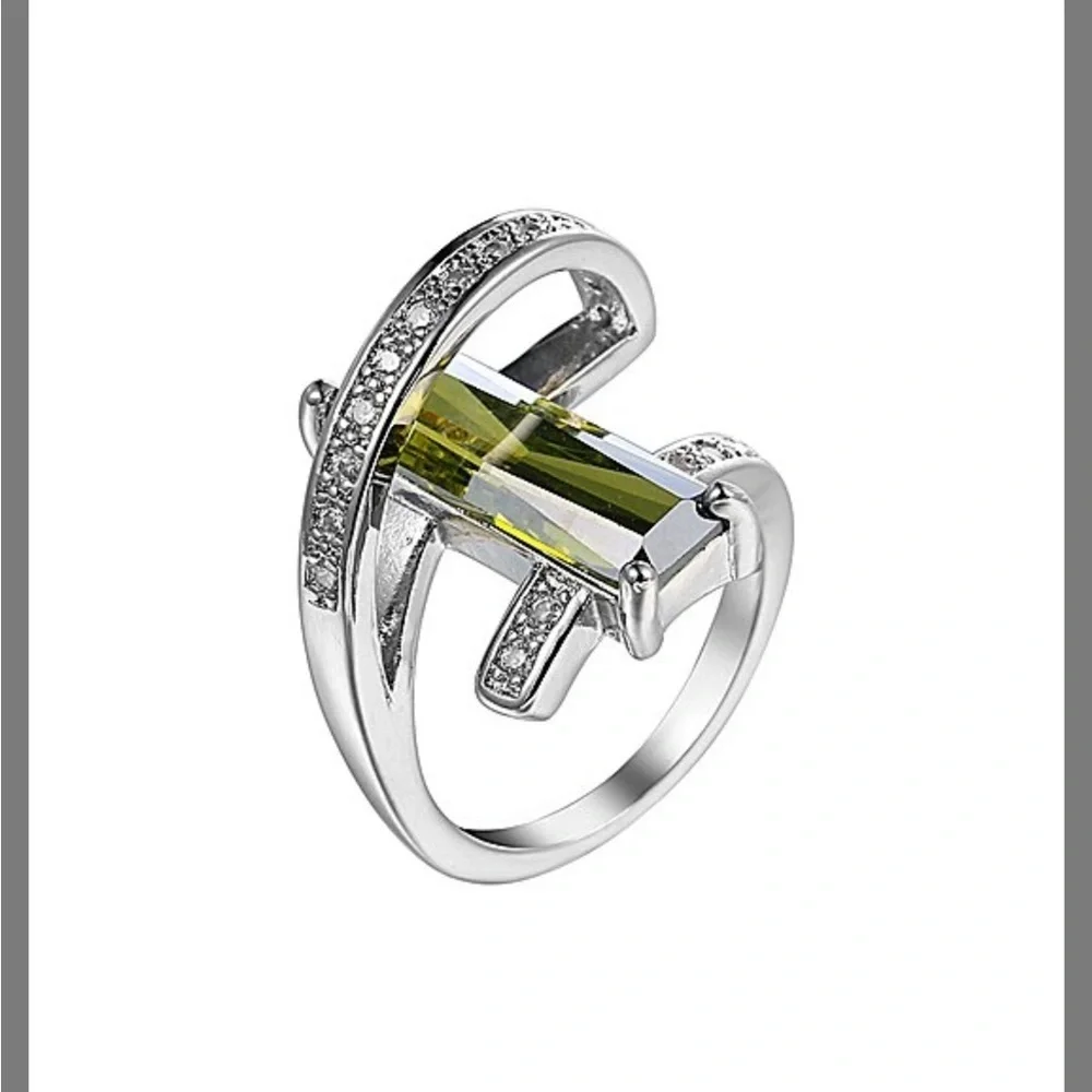 925 Olive Cubic Zirconia & Crystal Ring